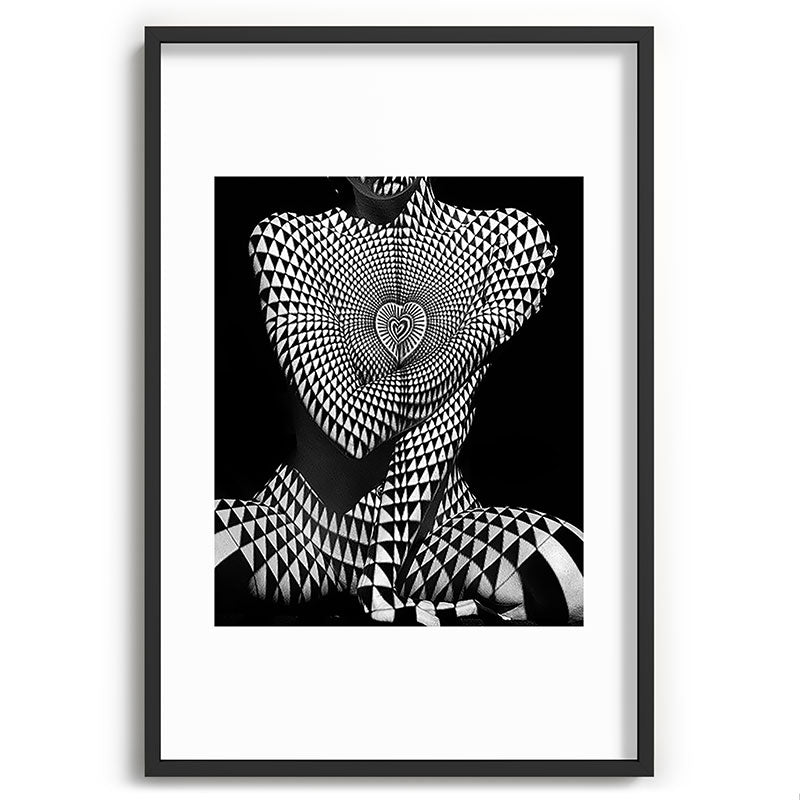 0622-JAL Heart Shape Pattern on Breasts and Nude Body Abstracted by Optical Patten Framed Art Print