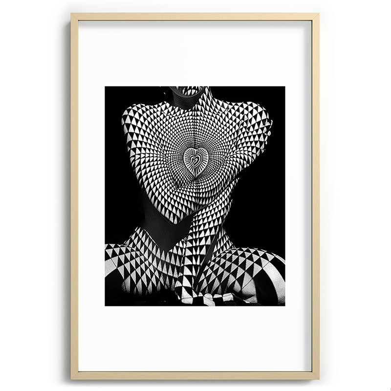 0622-JAL Heart Shape Pattern on Breasts and Nude Body Abstracted by Optical Patten Framed Art Print