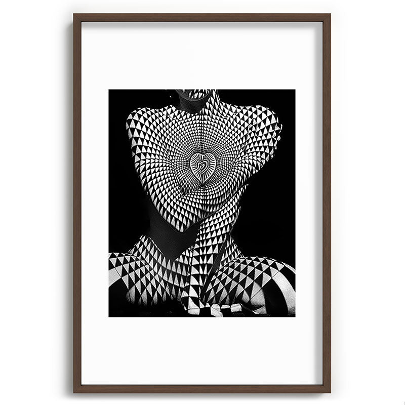 0622-JAL Heart Shape Pattern on Breasts and Nude Body Abstracted by Optical Patten Framed Art Print
