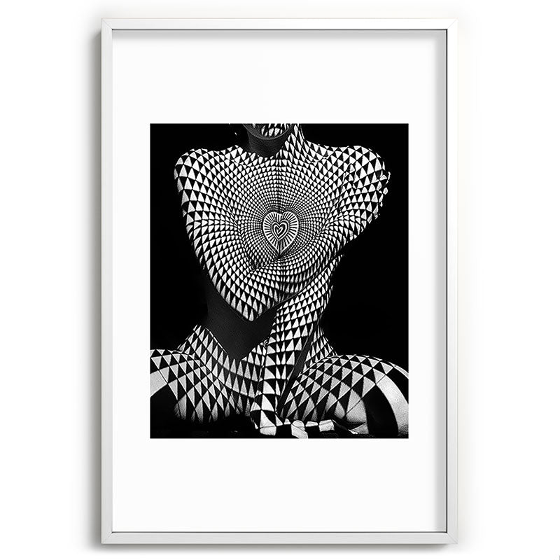 0622-JAL Heart Shape Pattern on Breasts and Nude Body Abstracted by Optical Patten Framed Art Print