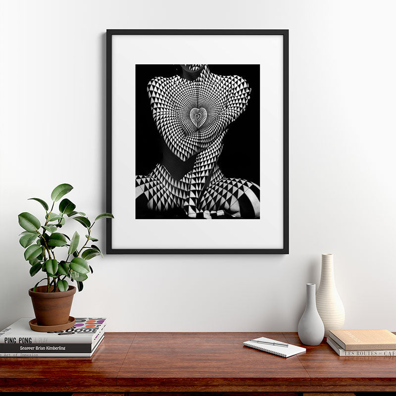 0622-JAL Heart Shape Pattern on Breasts and Nude Body Abstracted by Optical Patten Framed Art Print