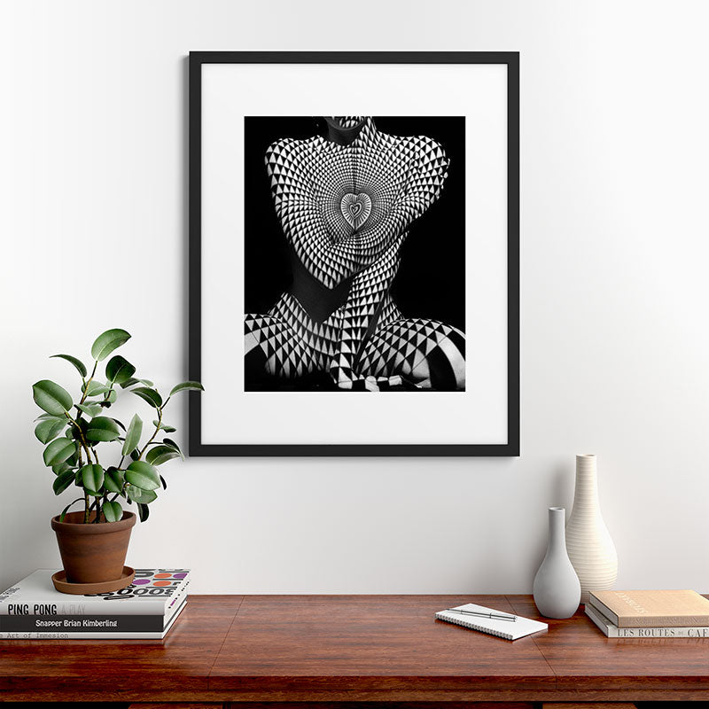 0622-JAL Heart Shape Pattern on Breasts and Nude Body Abstracted by Optical Patten Framed Art Print