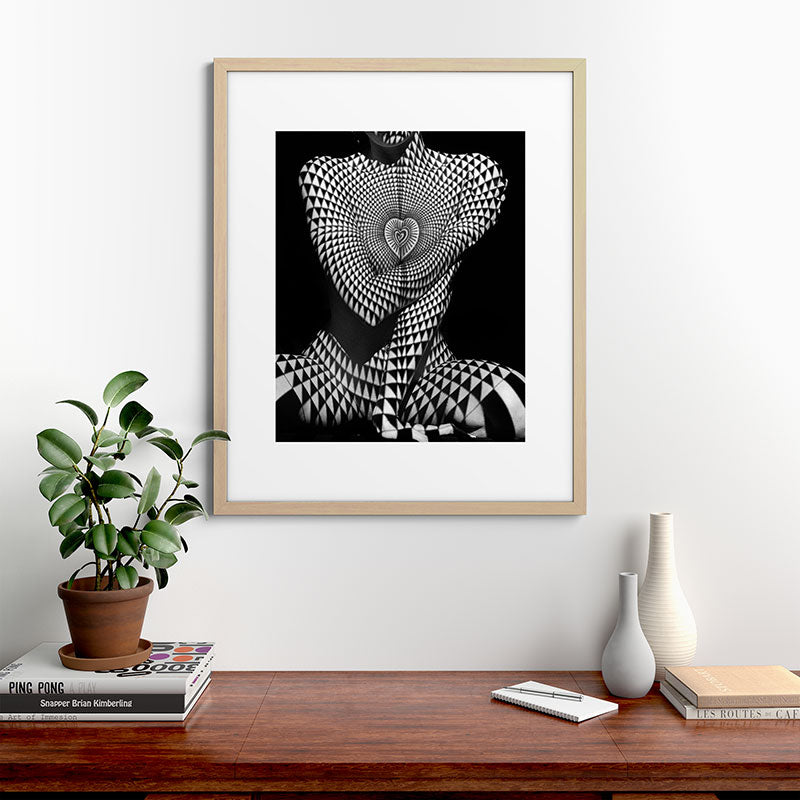 0622-JAL Heart Shape Pattern on Breasts and Nude Body Abstracted by Optical Patten Framed Art Print
