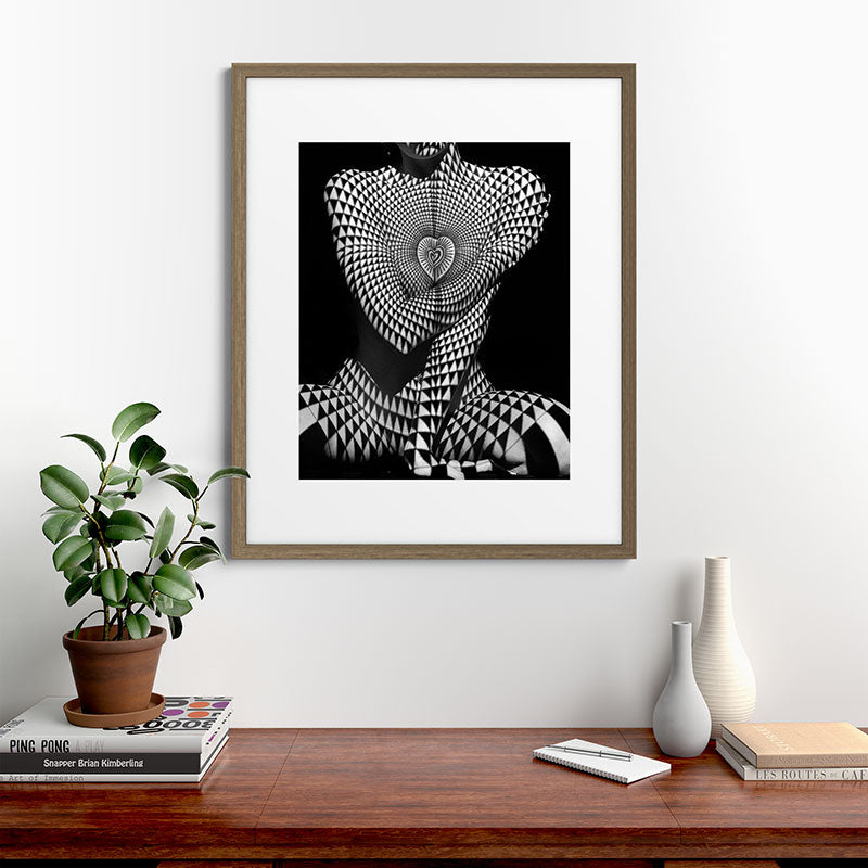 0622-JAL Heart Shape Pattern on Breasts and Nude Body Abstracted by Optical Patten Framed Art Print