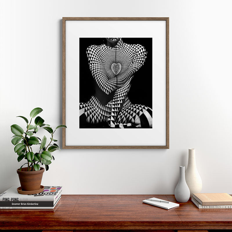 0622-JAL Heart Shape Pattern on Breasts and Nude Body Abstracted by Optical Patten Framed Art Print