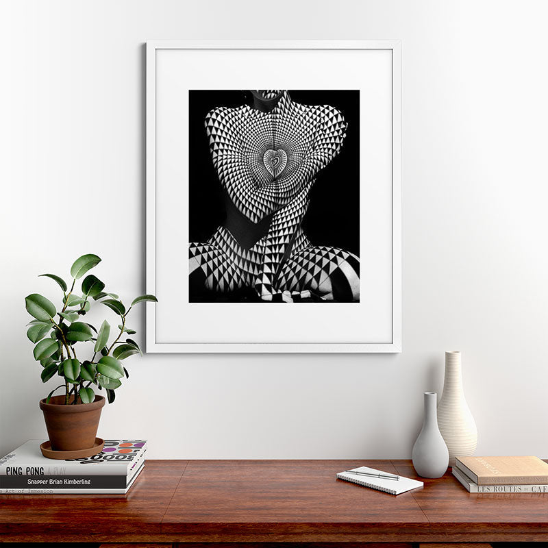 0622-JAL Heart Shape Pattern on Breasts and Nude Body Abstracted by Optical Patten Framed Art Print