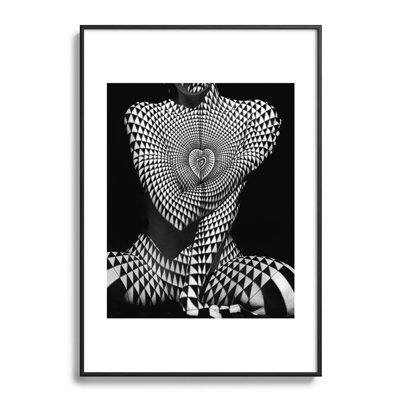 0622-JAL Heart Shape Pattern on Breasts and Nude Body Abstracted by Optical Patten Framed Art Print