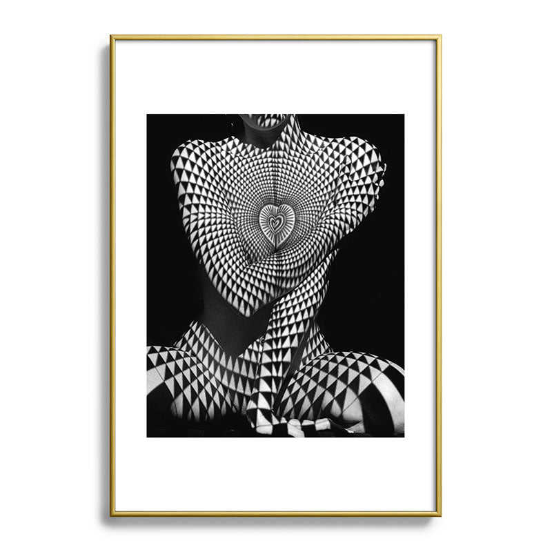 0622-JAL Heart Shape Pattern on Breasts and Nude Body Abstracted by Optical Patten Framed Art Print