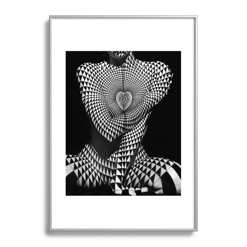 0622-JAL Heart Shape Pattern on Breasts and Nude Body Abstracted by Optical Patten Framed Art Print