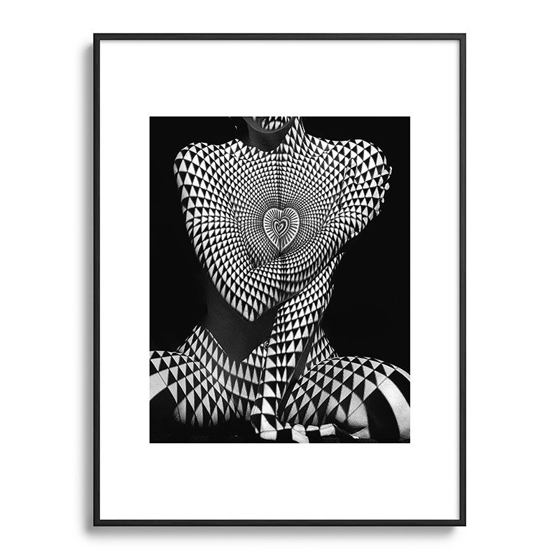 0622-JAL Heart Shape Pattern on Breasts and Nude Body Abstracted by Optical Patten Framed Art Print