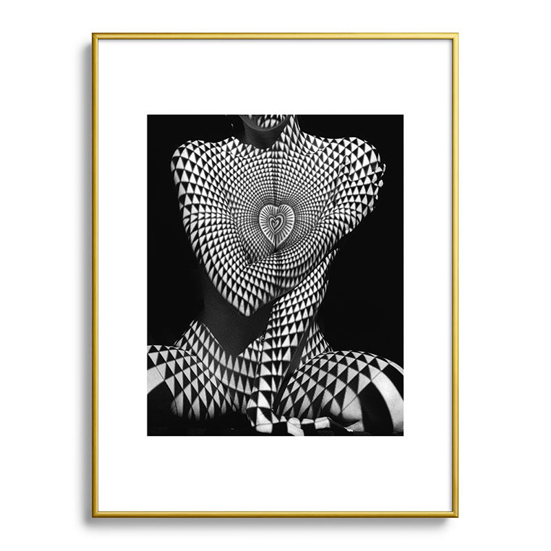0622-JAL Heart Shape Pattern on Breasts and Nude Body Abstracted by Optical Patten Framed Art Print
