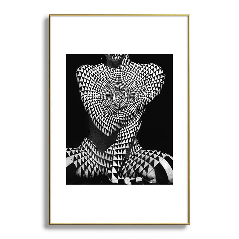 0622-JAL Heart Shape Pattern on Breasts and Nude Body Abstracted by Optical Patten Framed Art Print