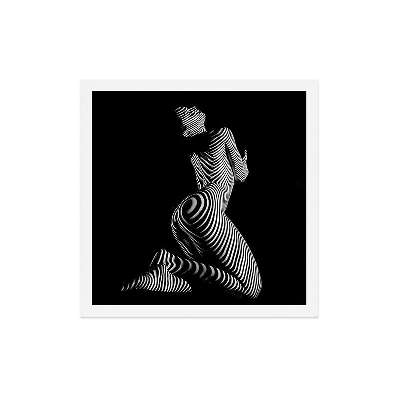 0721s-MM BW Fine Art Nude Tiger Striped Woman on Her Knees Art Print