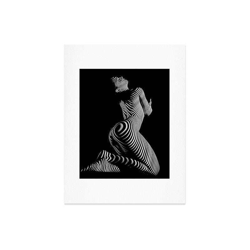 0721s-MM BW Fine Art Nude Tiger Striped Woman on Her Knees Art Print