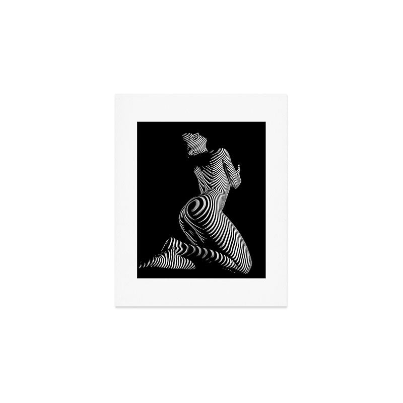 0721s-MM BW Fine Art Nude Tiger Striped Woman on Her Knees Art Print