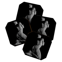 0721s-MM BW Fine Art Nude Tiger Striped Woman on Her Knees Coaster