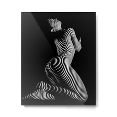 0721s-MM BW Fine Art Nude Tiger Striped Woman on Her Knees Metal Print