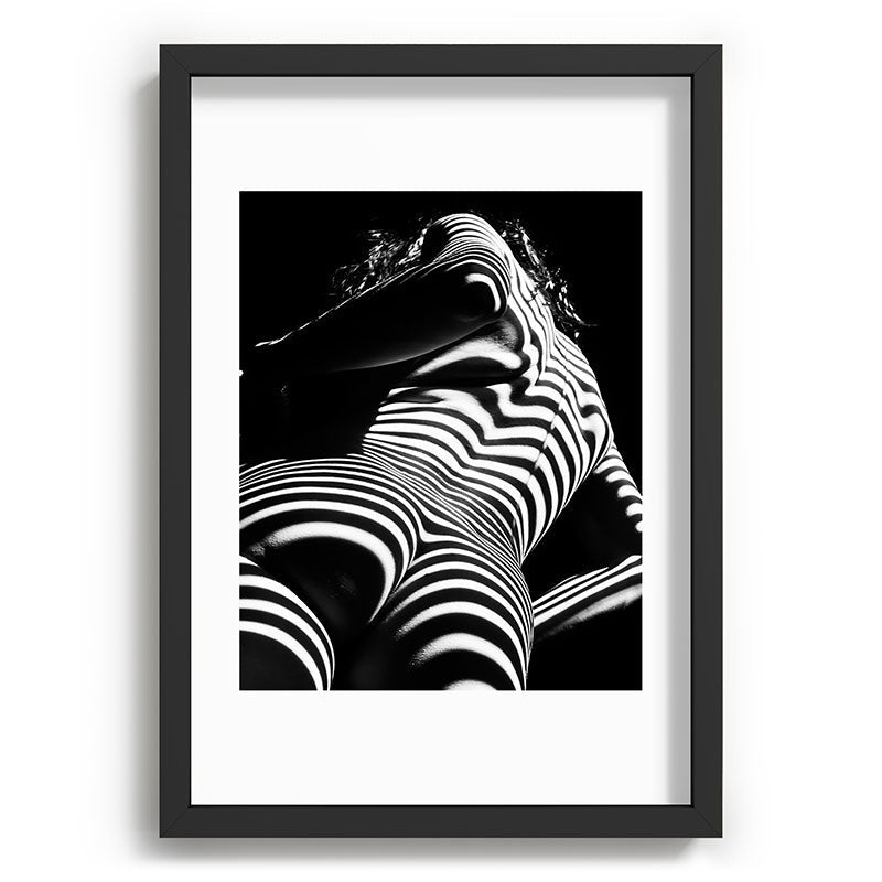 2070-AK Woman Nude Zebra Striped Light Curves around Back Butt Behind Naked Art Framed Art Print