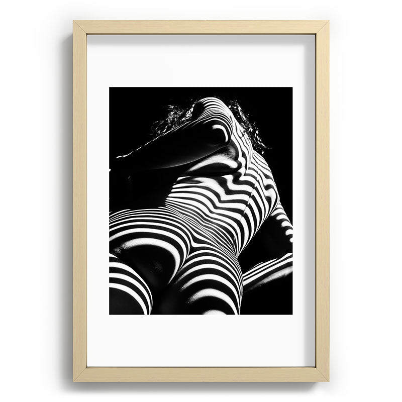 2070-AK Woman Nude Zebra Striped Light Curves around Back Butt Behind Naked Art Framed Art Print