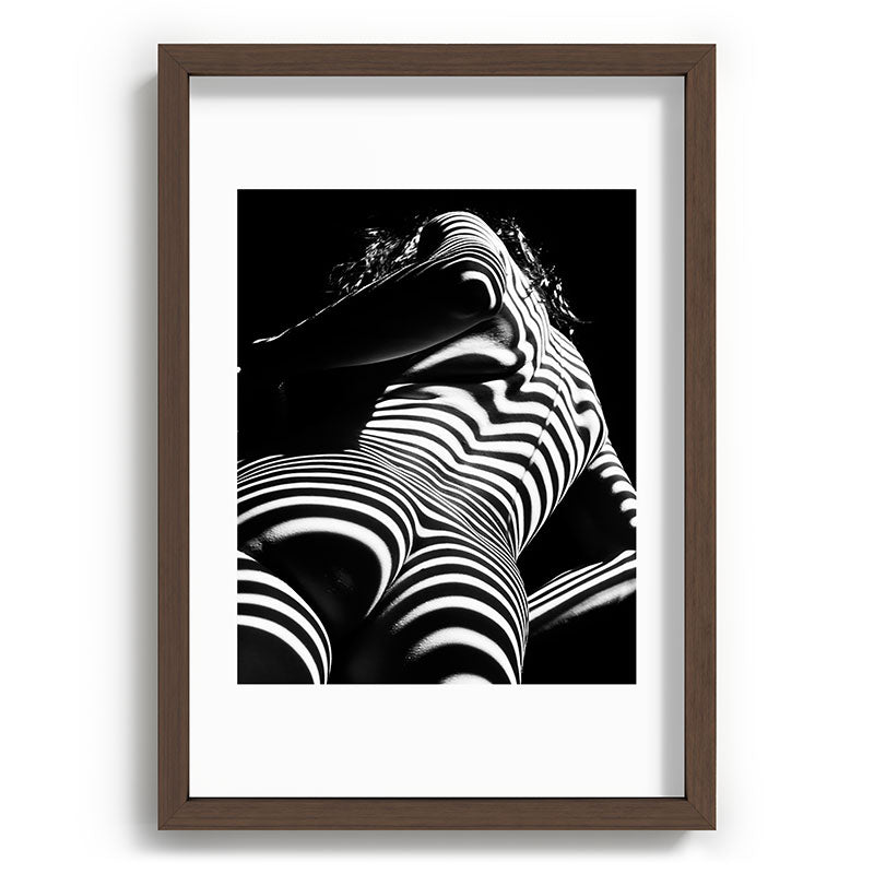 2070-AK Woman Nude Zebra Striped Light Curves around Back Butt Behind Naked Art Framed Art Print
