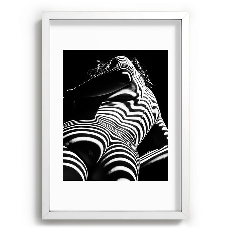 2070-AK Woman Nude Zebra Striped Light Curves around Back Butt Behind Naked Art Framed Art Print