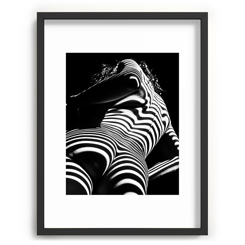 2070-AK Woman Nude Zebra Striped Light Curves around Back Butt Behind Naked Art Framed Art Print