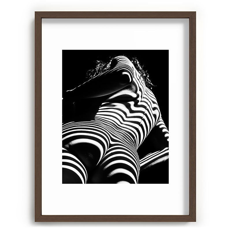2070-AK Woman Nude Zebra Striped Light Curves around Back Butt Behind Naked Art Framed Art Print