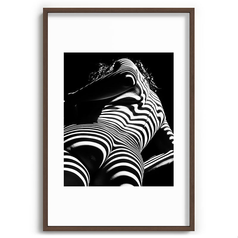 2070-AK Woman Nude Zebra Striped Light Curves around Back Butt Behind Naked Art Framed Art Print