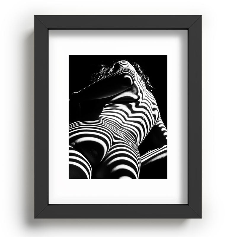 2070-AK Woman Nude Zebra Striped Light Curves around Back Butt Behind Naked Art Framed Art Print