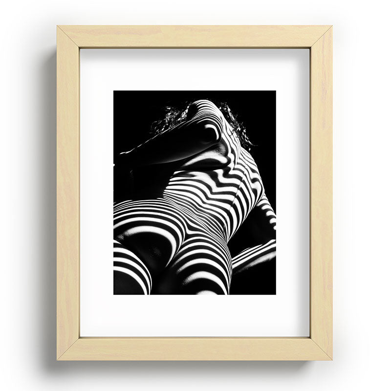 2070-AK Woman Nude Zebra Striped Light Curves around Back Butt Behind Naked Art Framed Art Print