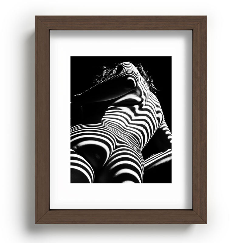 2070-AK Woman Nude Zebra Striped Light Curves around Back Butt Behind Naked Art Framed Art Print
