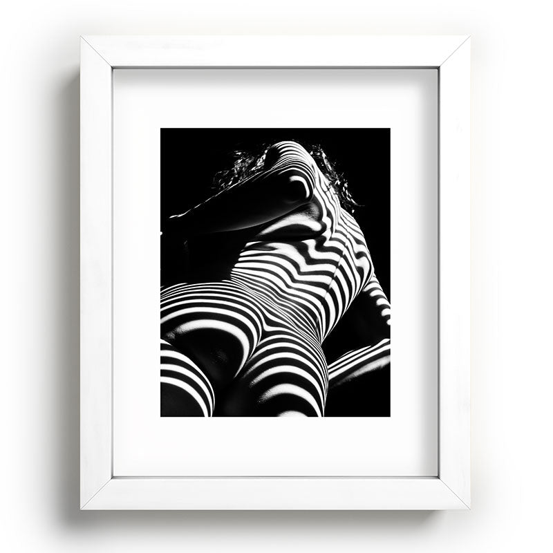 2070-AK Woman Nude Zebra Striped Light Curves around Back Butt Behind Naked Art Framed Art Print
