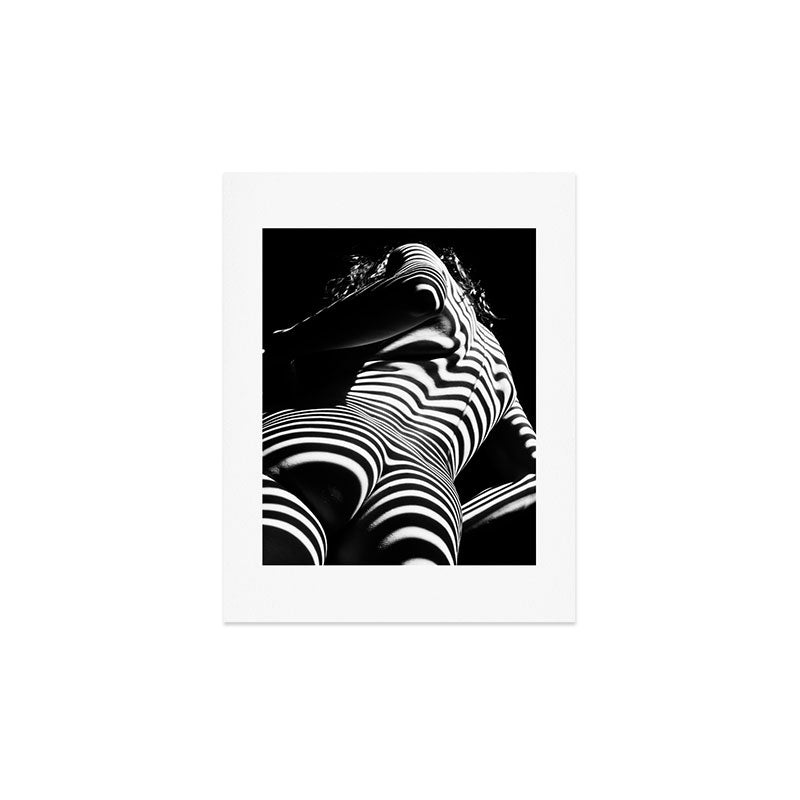 2070-AK Woman Nude Zebra Striped Light Curves around Back Butt Behind Naked Art Art Print