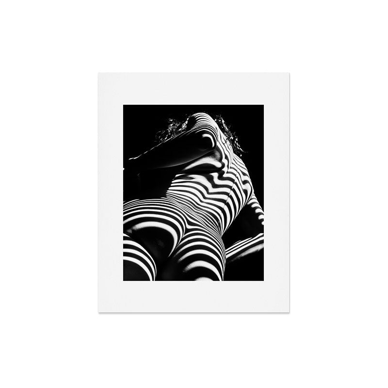 2070-AK Woman Nude Zebra Striped Light Curves around Back Butt Behind Naked Art Art Print