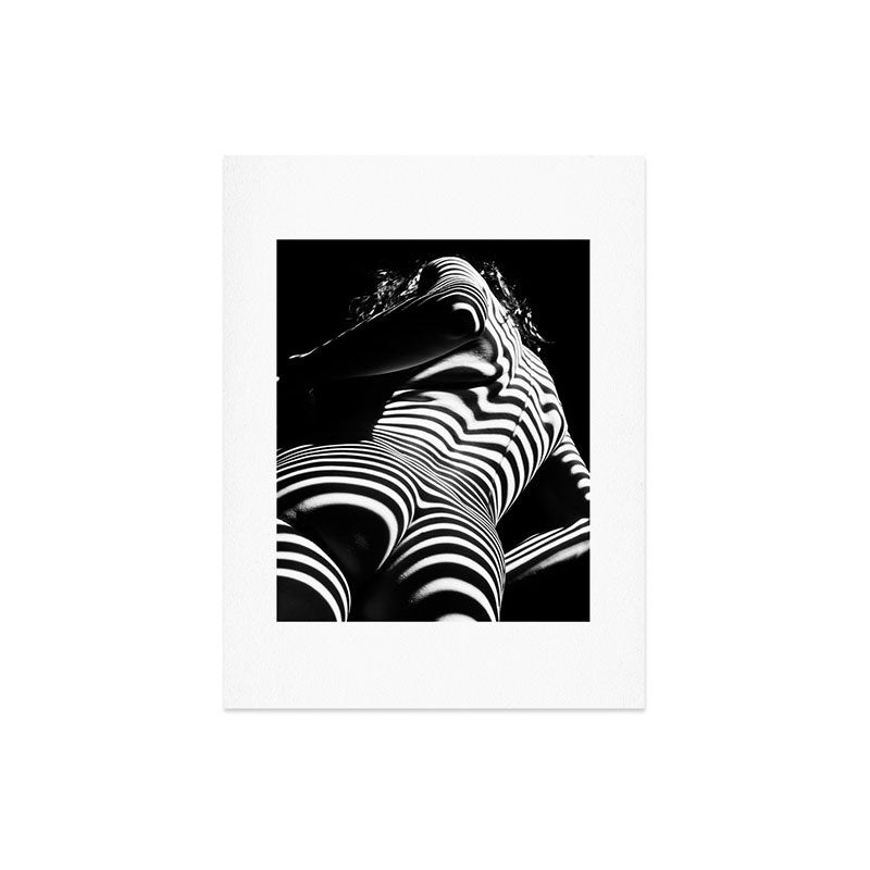 2070-AK Woman Nude Zebra Striped Light Curves around Back Butt Behind Naked Art Art Print