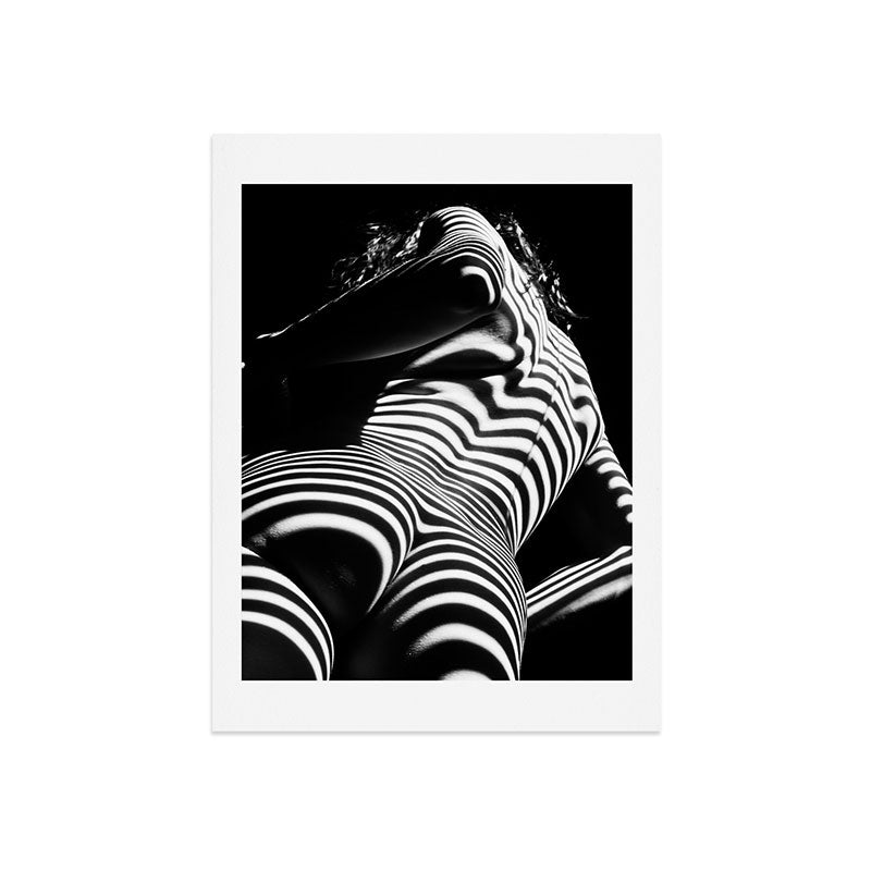 2070-AK Woman Nude Zebra Striped Light Curves around Back Butt Behind Naked Art Art Print