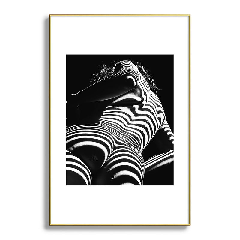 2070-AK Woman Nude Zebra Striped Light Curves around Back Butt Behind Naked Art Framed Art Print