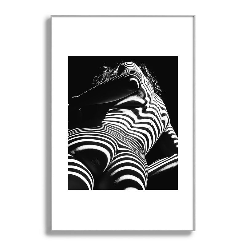 2070-AK Woman Nude Zebra Striped Light Curves around Back Butt Behind Naked Art Framed Art Print