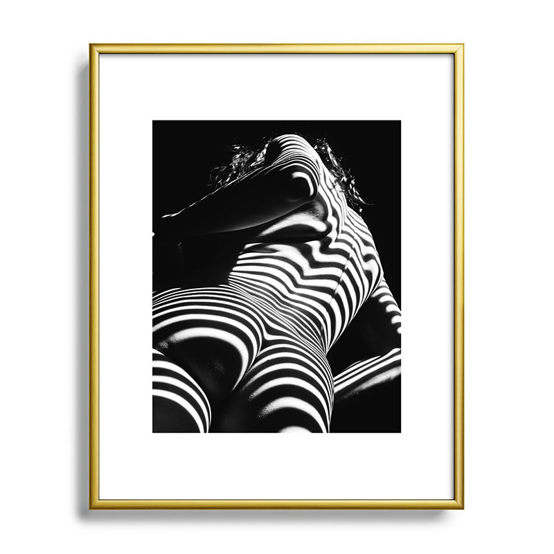 2070-AK Woman Nude Zebra Striped Light Curves around Back Butt Behind Naked Art Framed Art Print