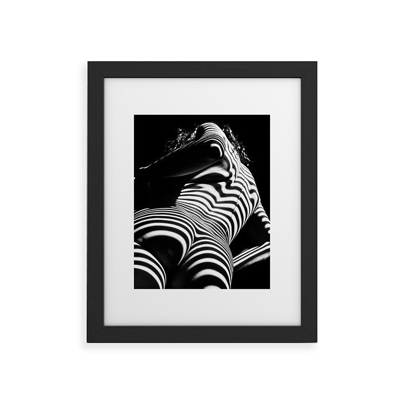 2070-AK Woman Nude Zebra Striped Light Curves around Back Butt Behind Naked Art Framed Art Print