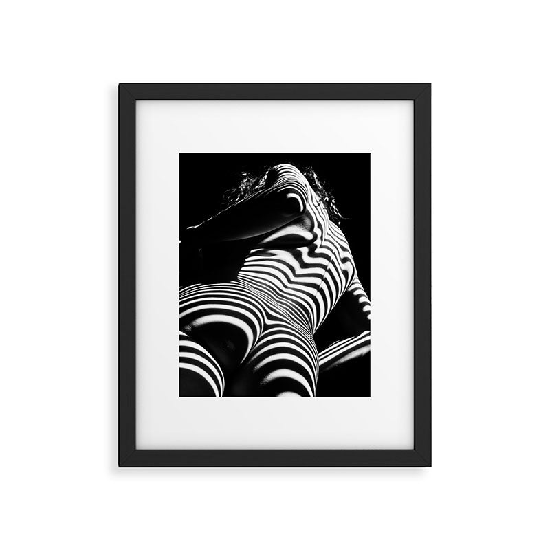 2070-AK Woman Nude Zebra Striped Light Curves around Back Butt Behind Naked Art Framed Art Print