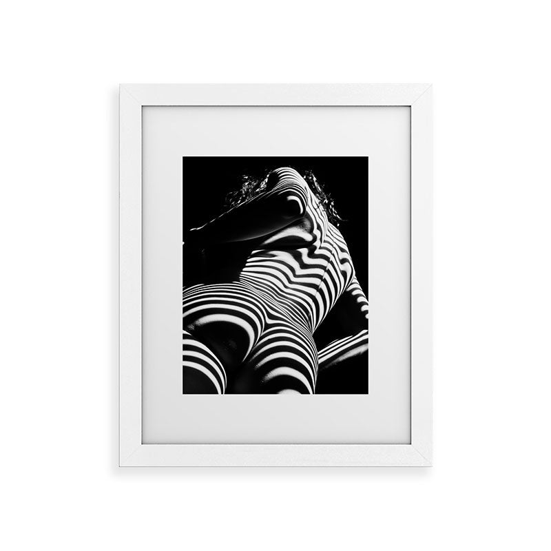 2070-AK Woman Nude Zebra Striped Light Curves around Back Butt Behind Naked Art Framed Art Print