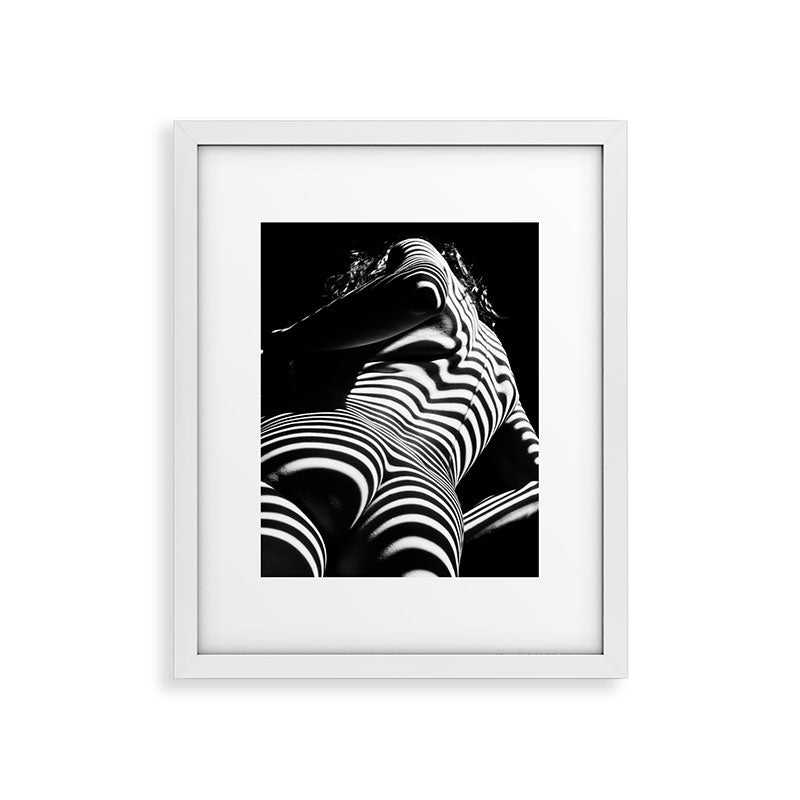 2070-AK Woman Nude Zebra Striped Light Curves around Back Butt Behind Naked Art Framed Art Print