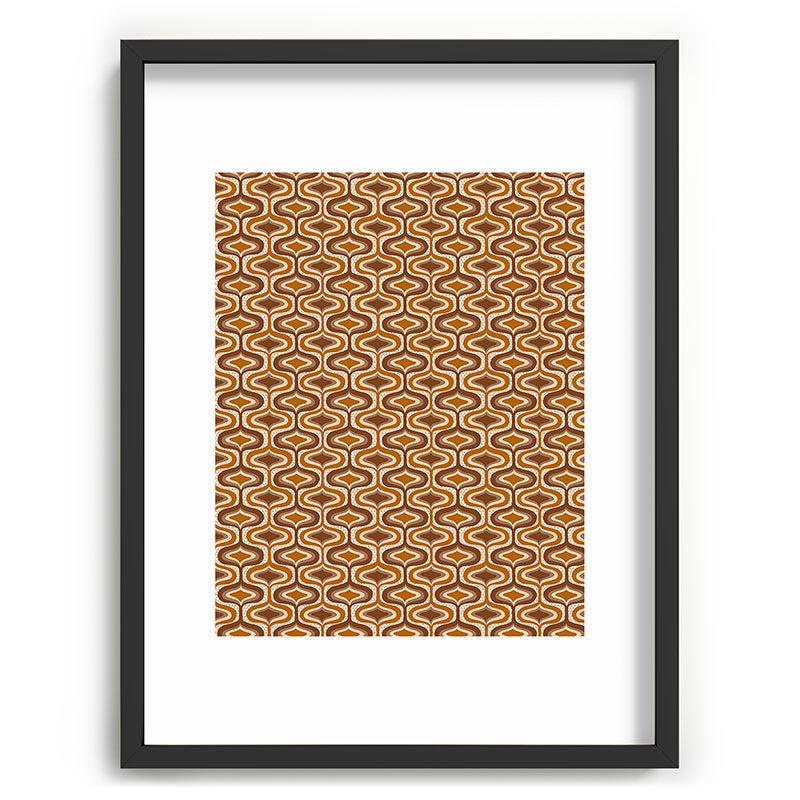 70s mod fabric repeat, orange and browns Framed Art Print