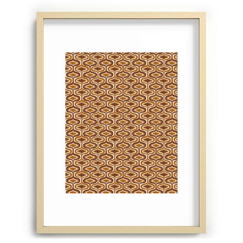 70s mod fabric repeat, orange and browns Framed Art Print