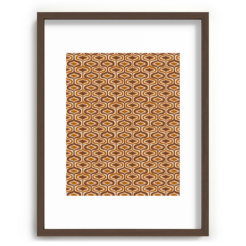 70s mod fabric repeat, orange and browns Framed Art Print