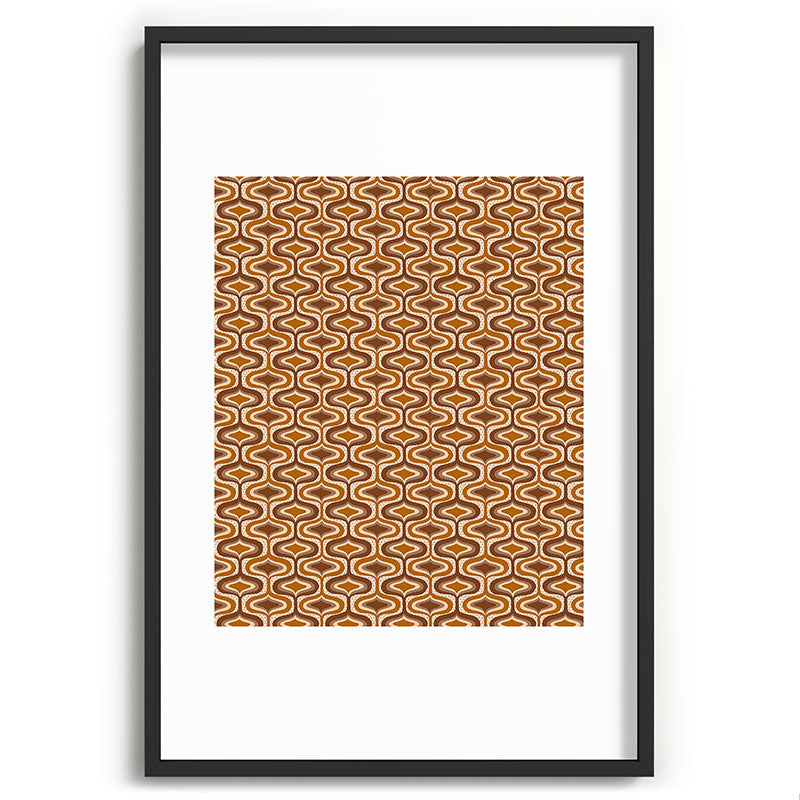 70s mod fabric repeat, orange and browns Framed Art Print