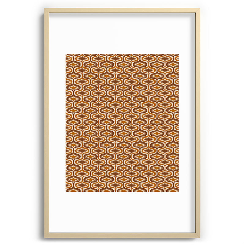 70s mod fabric repeat, orange and browns Framed Art Print