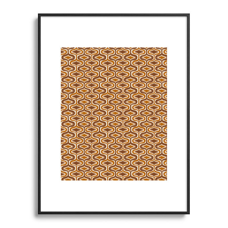 70s mod fabric repeat, orange and browns Framed Art Print