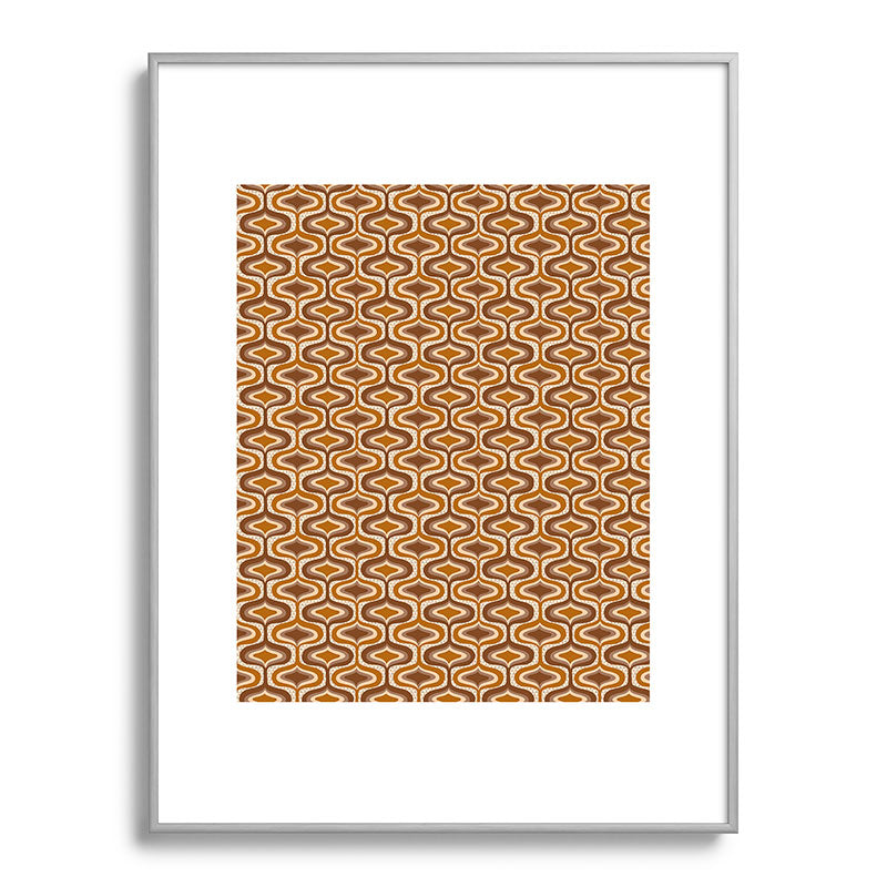 70s mod fabric repeat, orange and browns Framed Art Print